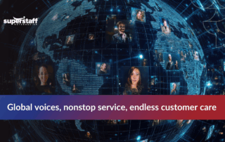 Hand touching digital interface celebrating Customer Service Week with global connectivity icons