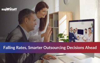 Chart showing decline in outsourced development rates with AI adoption