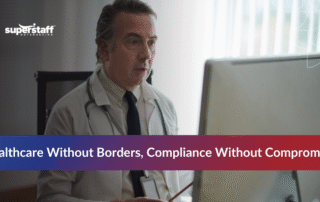 Healthcare worker managing patient information while ensuring healthcare data compliance.