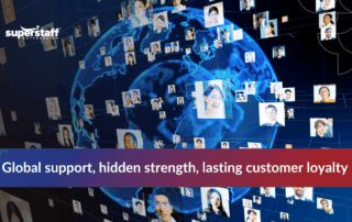 Remote employees across borders collaborating during Customer Service Week 2025 to strengthen customer loyalty through outsourced support.