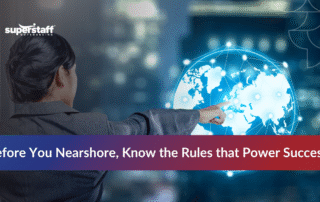 Global connection graphic representing nearshore outsourcing partnerships and international business collaboration.