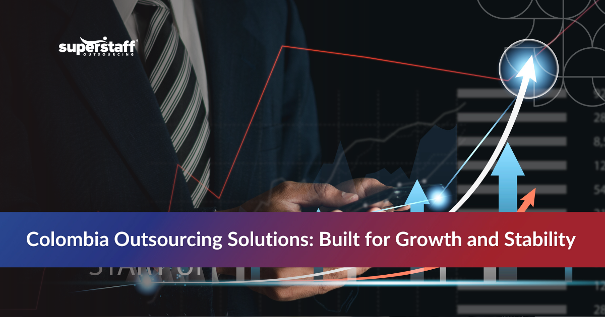 Business professional presenting nearshore BPO in Colombia advantages and outsourcing benefits