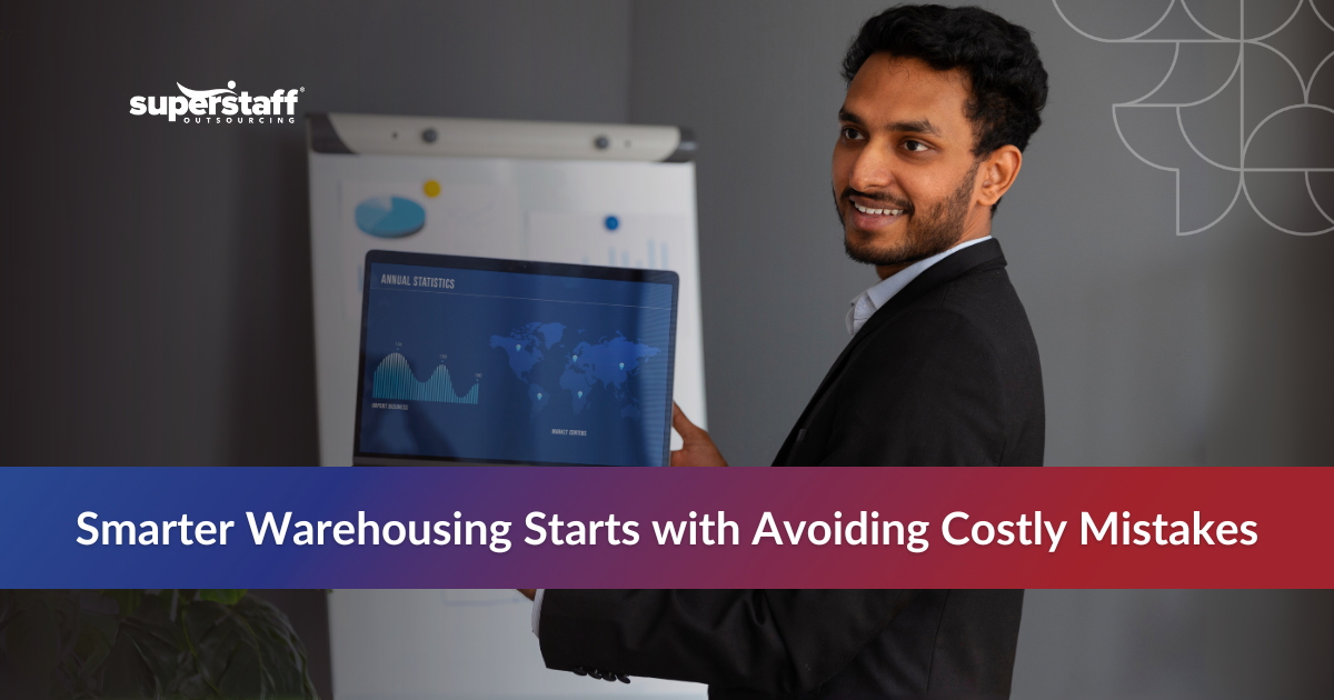 Man working with graphs representing outsourcing warehouse functions and supply chain performance