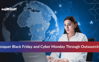 Call center agent assisting customers with a globe in the background, symbolizing global BPO support