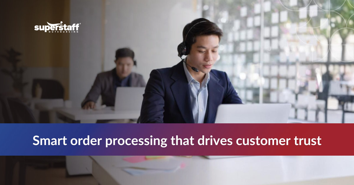 Call center agents working as part of an ecommerce order processor job team ensuring accurate order management