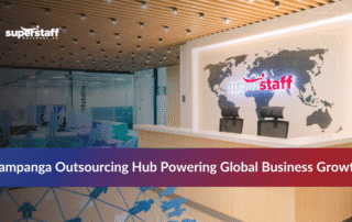 Business professionals and teams working in modern offices representing BPO companies in Pampanga with a global outsourcing growth overview.