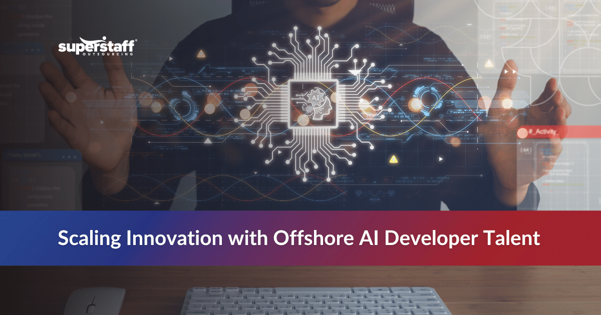 Icons of AI and global connections representing offshore AI developers