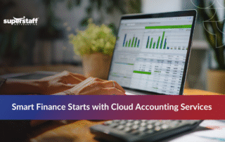 Professional using laptop for cloud accounting services with financial data dashboard and spreadsheet analysis
