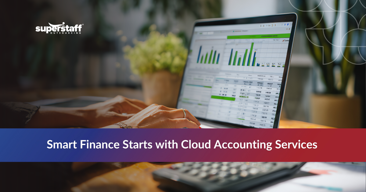 Professional using laptop for cloud accounting services with financial data dashboard and spreadsheet analysis