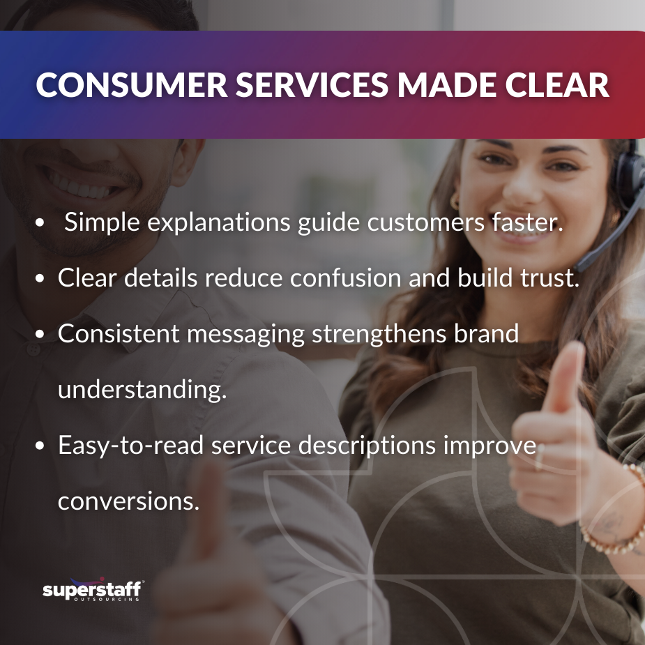 Visual illustrating a consumer services description for clarity
