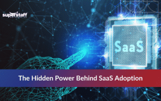 Digital hand presenting SaaS customer relationship management technology with glowing circuit connections