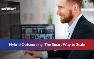 Offshore vs nearshore outsourcing shown by a call center agent working remotely