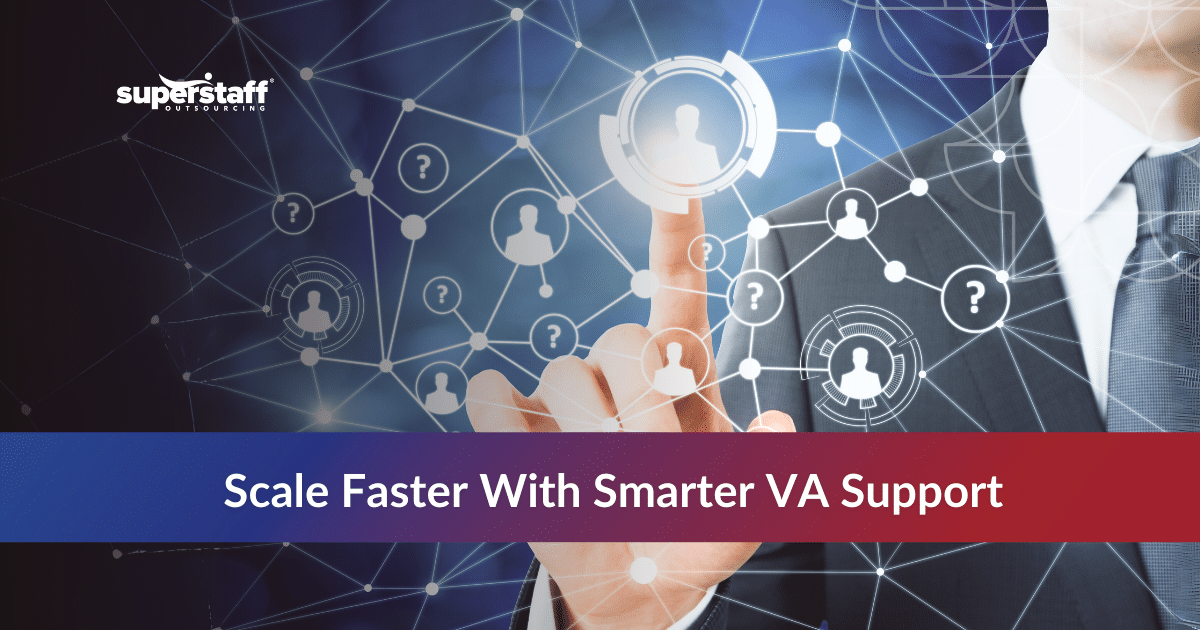 Business professional selecting talent through outsourcing virtual assistant services network interface