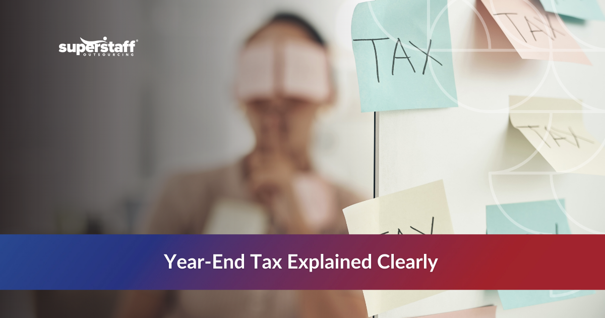 Year-end tax webinar illustration showing tax documents and guidance