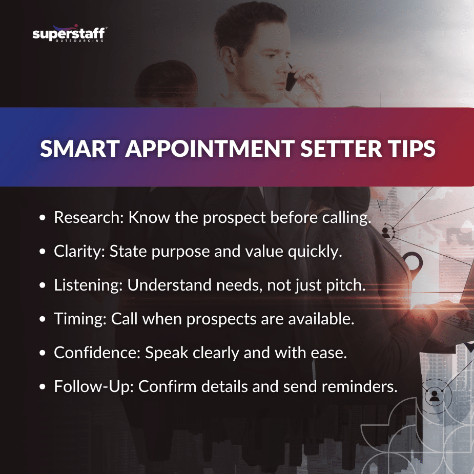 Confirmed Meetings_MI Appointment setter tips illustrated with global growth icons symbolizing success in client communication.