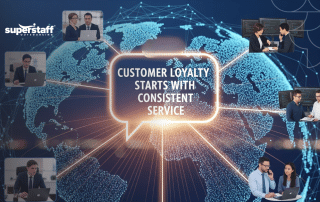 Global team implementing customer service retention strategies through connected digital support network