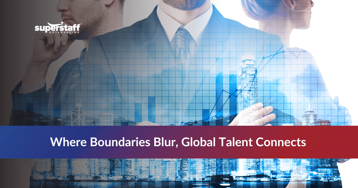 Global outsourcing geography infographic showing Asia, Latin America, Europe, and Africa talent hubs