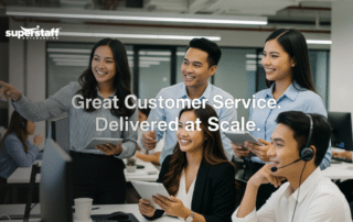 Professional team demonstrating what is great customer service in modern call center environment