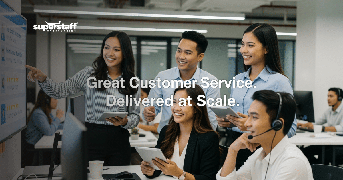 Professional team demonstrating what is great customer service in modern call center environment